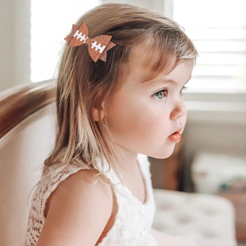 Jissoo 2 Pcs Football Bow Hair Clips - Sports Girls Hair Accessories, Glitter Football Girl Pigtail Bows, Hair Bow Photo Props, Sports Party Outfit Decoration - Image 3